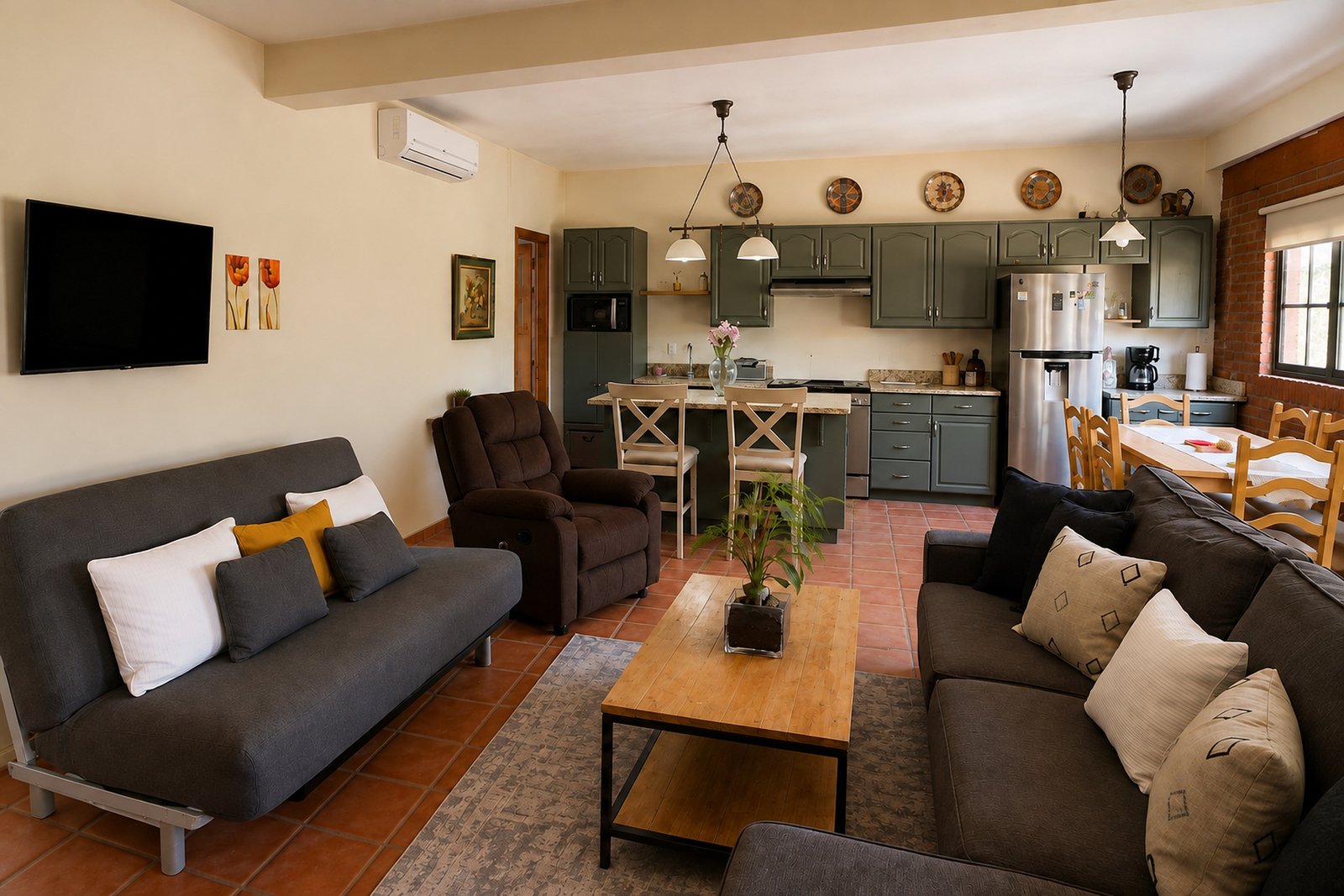Casa Aurora living room and kitchen